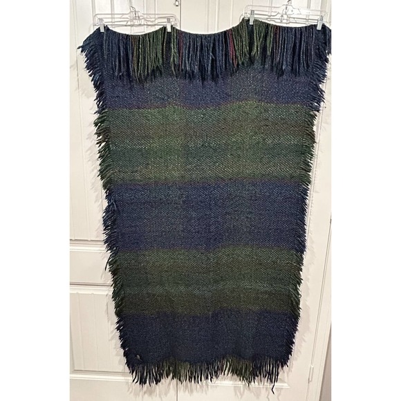 Kennebunk Weavers Throw Blanket Chunky Knit USA Green/Blue - Picture 1 of 6